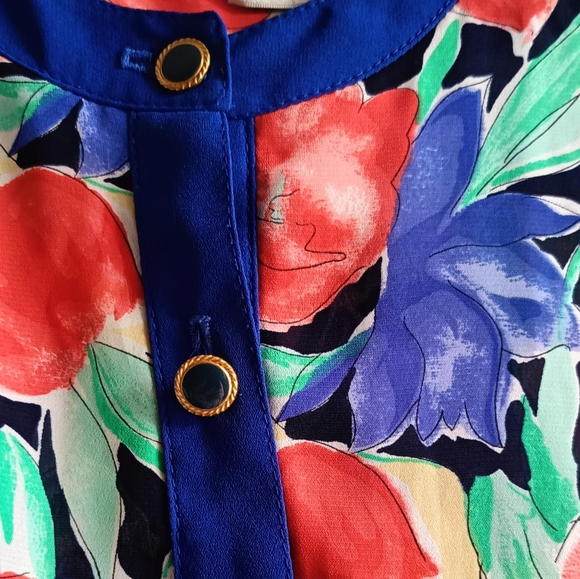 M🌺Vintage Demisheer Watercolor Long Sleeve Blouse Top - Picture 6 of 9